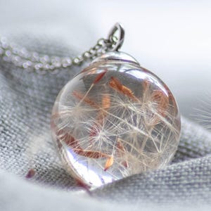 Paardebloemzadenketting, ketting paardebloemwens, doorzichtige ketting, Make a Wish-sieraden, paardenbloemketting hars, ketting terrariumhars