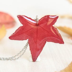 Rote Blatt Halskette, Gepresste Blatt Halskette, Herbst Schmuck, Natur Schmuck, Ahornblatt Halskette, Geschenk für Frau Geburtstag, Rote Blume Anhänger