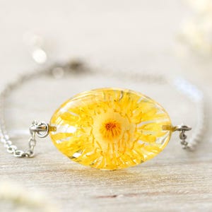 Dandelion flower bracelet, Pressed flower bracelet, Floral bracelet for women, Yellow flower bracelet, Real dandelion jewelry, Birthday gift