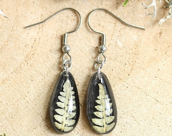 Echter Farn Harz Ohrringe, Leichte Botanische Ohrringe, Cottagecore Schmuck