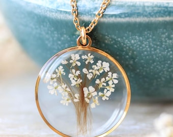 Haar-Erinnerungskette: Anhänger „Baum des Lebens“ mit Babyhaaren und echten Blüten