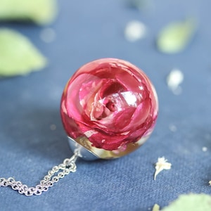 Pink rose flower necklace, Dried rose necklace in eco resin, Flower lover gift for women, Preserved flower necklace, Birthday gifts for her