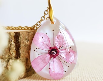 Real cherry blossom necklace, Cute flower necklace, Dainty flower necklace, Sakura necklace, Birthday gift for daughter, Spring jewelry