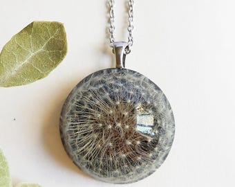 Real Dandelion Pendant Necklace, Make a Wish Jewelry for woman
