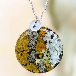 Collar de naturaleza personalizado, collar con letras personalizadas, collar de líquenes, collar de plantas reales, regalo personalizado para ella o para él, collar botánico