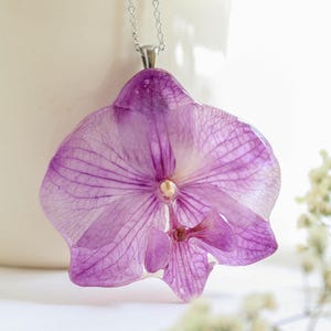 Orchid pendant necklace, Real orchid pendant, Pressed flower necklace, Orchid flower jewelry, Orchid gift idea for women, Purple necklace