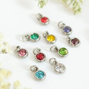 Add - on birthstone charms for necklace, Crystal charm for necklace, Personalized jewelry, Stainless Steel charm, Crystal birthstone charms