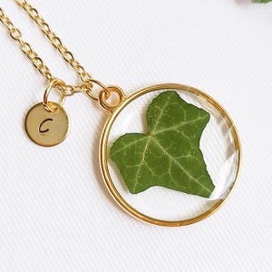 Colar inicial personalizado, Colar de folhas prensadas, Joias botânicas, Colar de letras personalizado para mulheres, Joias de hera, Presentes de aniversário