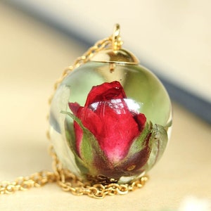 Red rose necklace, Real flower necklace, Anniversary gifts for wife, Rose flower jewelry for girlfriend, Romantic necklaces for women