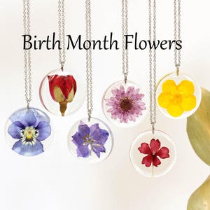 Geburtsblume Halskette Harz, Gepresste Blume Halskette Geburtsmonat, Einzigartige Geburtstagsgeschenke für Frauen, Personalisierte Blume Anhänger Halskette