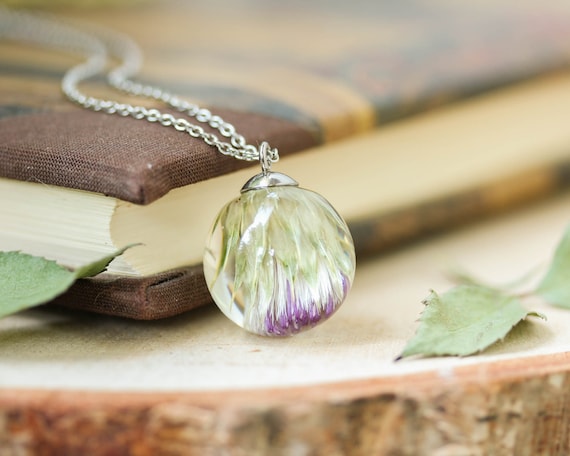 Real Thistle Flower Pendant Necklace, Scottish Gift for women or men