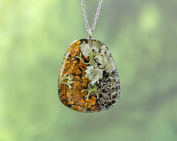 Real Lichen Pendant Necklace, Botanical Terrarium Jewelry