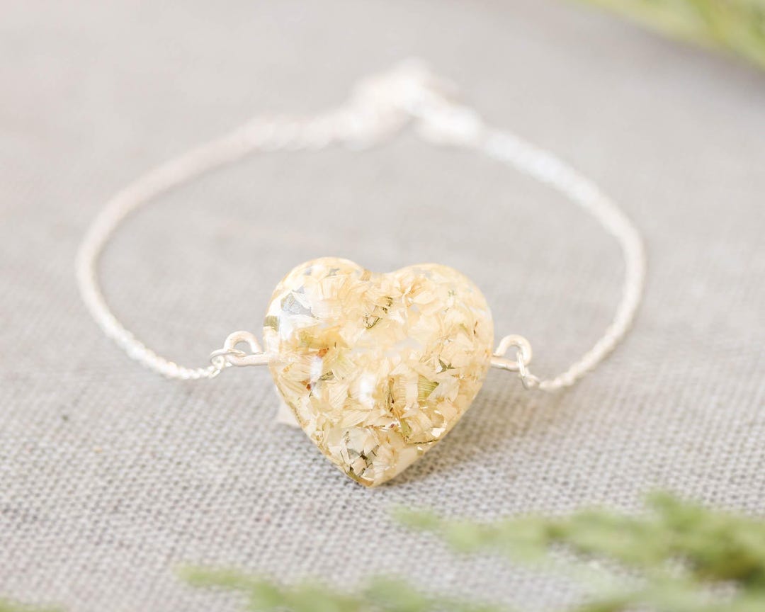 Memorial Heart Bracelet, Flower Preservation Funeral, Custom Bracelet