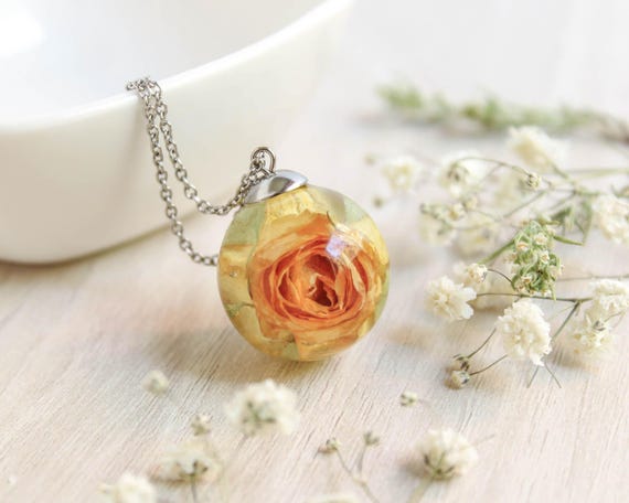 Resin rose necklace, Preserved flower necklace, Unique birthday gifts for  daughter, Dainty flower pendant necklace, Yellow rose jewelry