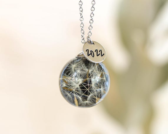 Custom Date Necklace, Real Dandelion Seed Necklace, Graduation