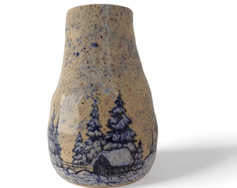 Winter Trees Flower Vase - Wheel Turned Vase -Speckled Vase - Flower Vessel - Spoon Holder - Winter Scene Vase