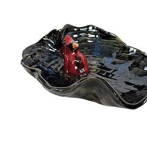 Ceramic Tray - Snack Tray - Cardinal Bird On a Tray - Leaf Shape Dish