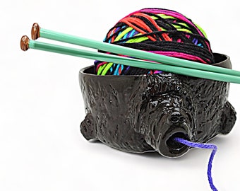 Handmade Terrier Dog Yarn Bowl: Ceramic Knitting Keeper