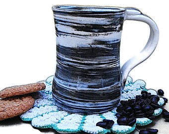 Mug - Black & White Mug - 8 Ounce Mug - Handmade Pottery Mug