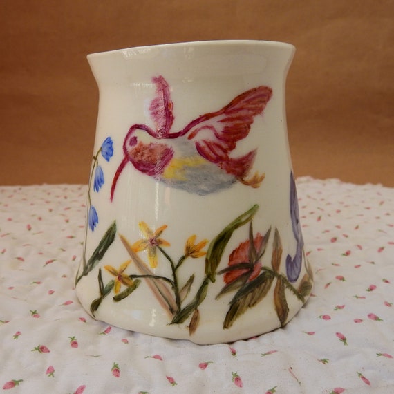Flower Vase Hand Painted Humming Bird And Flower Design Etsy