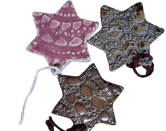 Ceramic Star - Star Ornaments -  Embossed Christmas Tree Decorations -Holiday Ornament