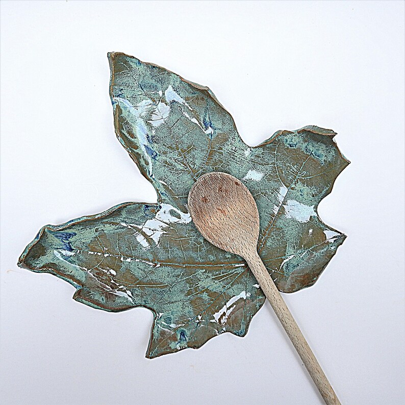 Large Spoon Rest Ceramic Maple Leaf Spoon Rest Mint Green Etsy