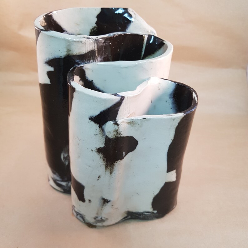 Toothbrush Holder Black And White Handmade Pottery Makeup Etsy