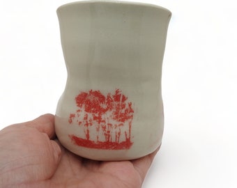 Ceramic Cup - Red Trees On Cup - Wine Cup - Tea Mug - Handmade Pottery Cup