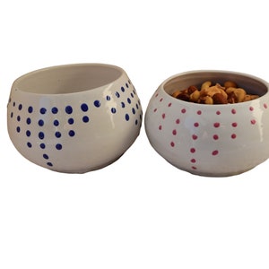 Pink or Blue Poke-A-Dot Bowl - Soup Bowl - White Dish - Noodle Bowl - 20 Ounce Bowl