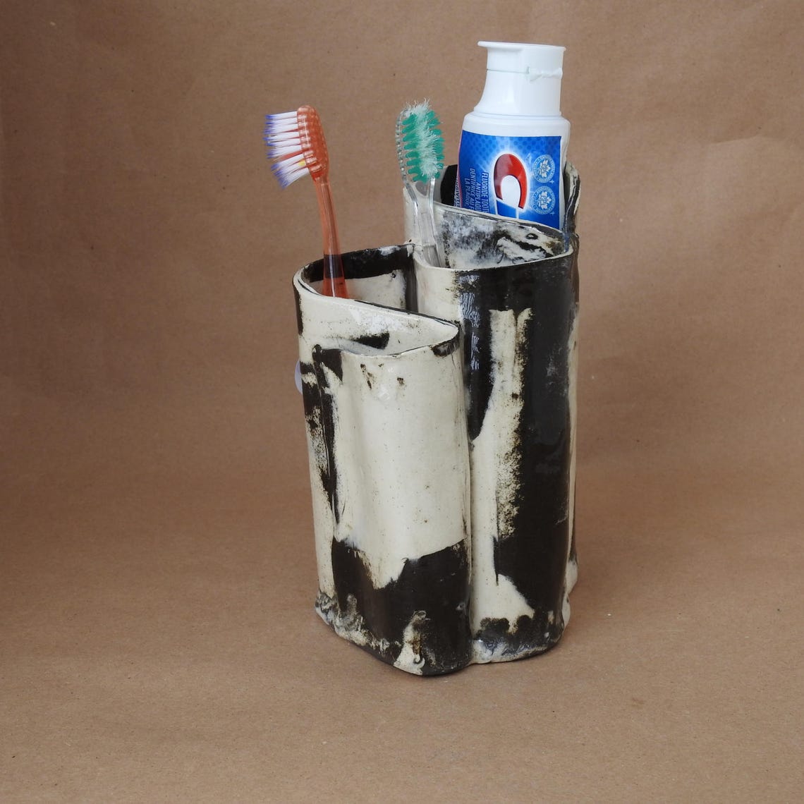 Toothbrush Holder Black And White Handmade Pottery Makeup Etsy