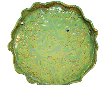 Ceramic Serving Tray - Green Dining Tray - Round Tray - Shallow Dish