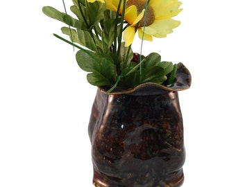 Flower Vase - Ceramic Flower Vase -  Wheel Thrown & Altered Vase - Brown Flower Vessel