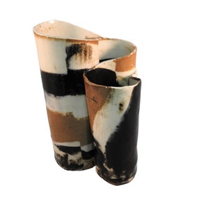 Handmade Ceramic Toothbrush Holder: Black, White & Brown Pottery Organizer