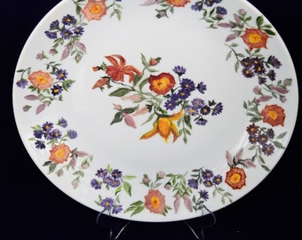 Cake Plate, Hand Painted Ceramic Garden Flowers Plate