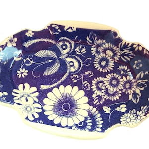 Ceramic Ring Dish - Blue Flowers -  Small Dish - Trinket Dish