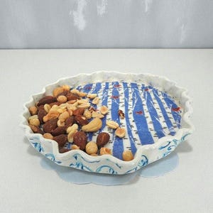 Birch Tree Ceramic Serving Tray: Cardinal Accent, Round Dish