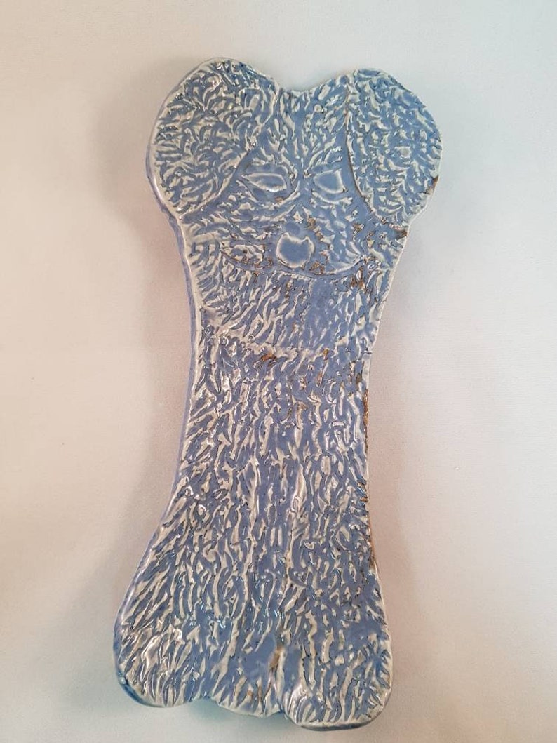 Terrier Or Bichon Style Spoonrest Ceramic Spoon Rest Blue Stoneware Carved Spoon Rest Dog Design Handmade Functional Kitchen Ware