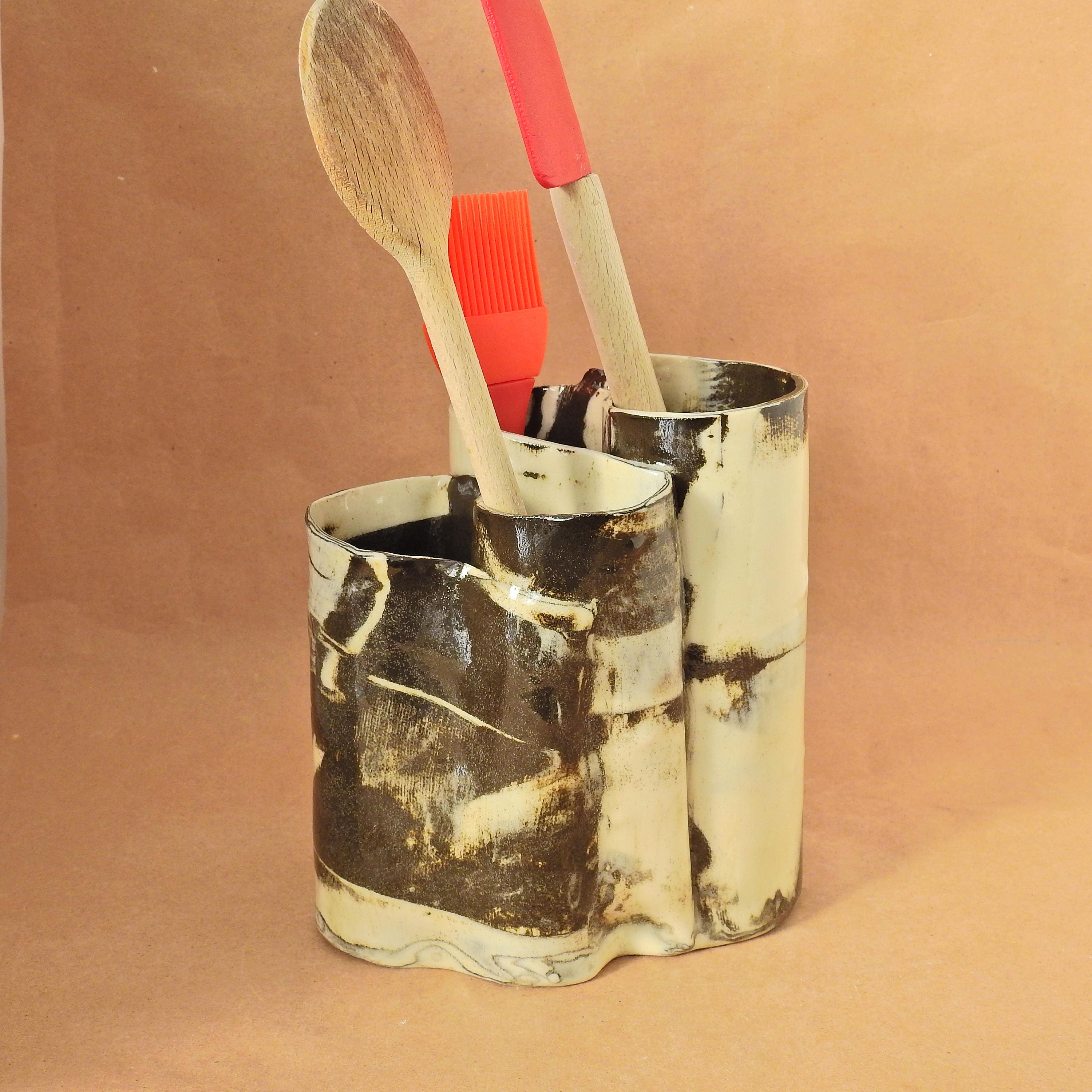 Toothbrush Holder Black And White Handmade Pottery Makeup Etsy