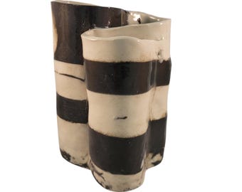 手作り陶器歯ブラシホルダー：白黒陶器オーガナイザー