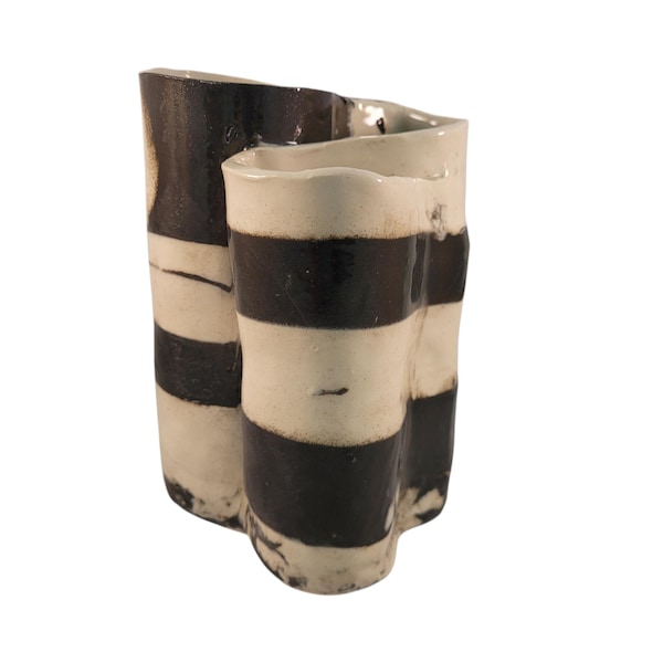 Handmade Ceramic Toothbrush Holder: Black & White Pottery Organizer