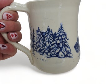 Ceramic Mug - Blue Winter Trees Coffee Cup - Mug - 14 Ounce Mug