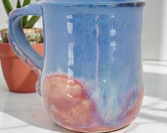Pink & Blue Wheel Thrown Mug - 8 Ounce or 10 Ounce Ceramic Cup - Pretty Coffee Cup