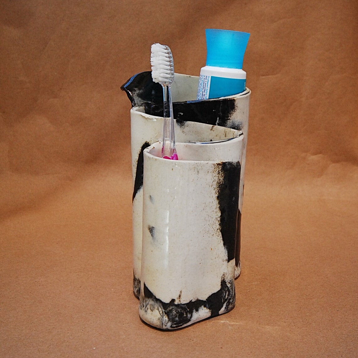 Toothbrush Holder Black And White Handmade Pottery Makeup Etsy