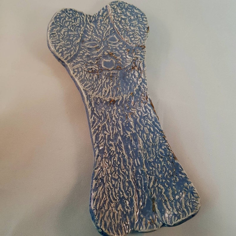 Terrier Or Bichon Style Spoonrest Ceramic Spoon Rest Blue Stoneware Carved Spoon Rest Dog Design Handmade Functional Kitchen Ware