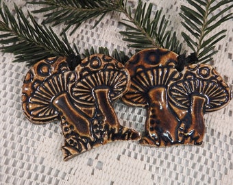 Ceramic Mushroom Ornaments  - Mushroom for Gift Tags - Holiday Tree Ornaments