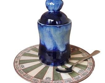 Ceramic Blue Jar With Lid _ Jar for Bathroom - Jam Jar - Sugar Jar - Place for Q-tips.