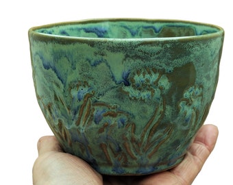 Soup Bowl - Mint Green Bowl - Hand Carved Bowl- Ceramic Dish