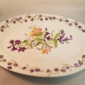 Serving Platter - Hand Painted Platter - Fancy Platter - Purple Flowers on Platter