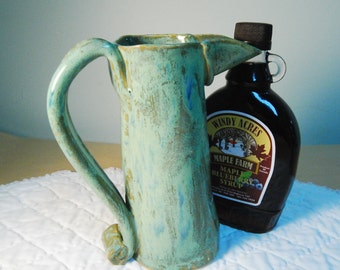 Green Ceramic Pitcher - 16 Ounce - Country Farm Kitchen Pitcher