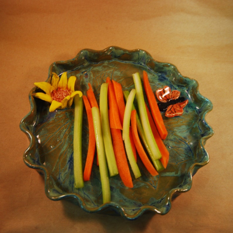 Round Ceramic Serving Tray Handmade Pottery Tray With A Etsy
